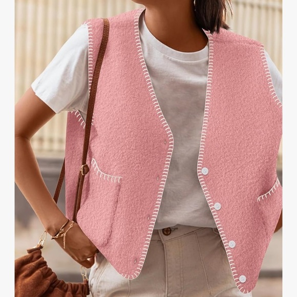 NWT ZESICA Womens Sleeveless Sweater V Neck Knit Button Down Vest - Picture 3 of 9